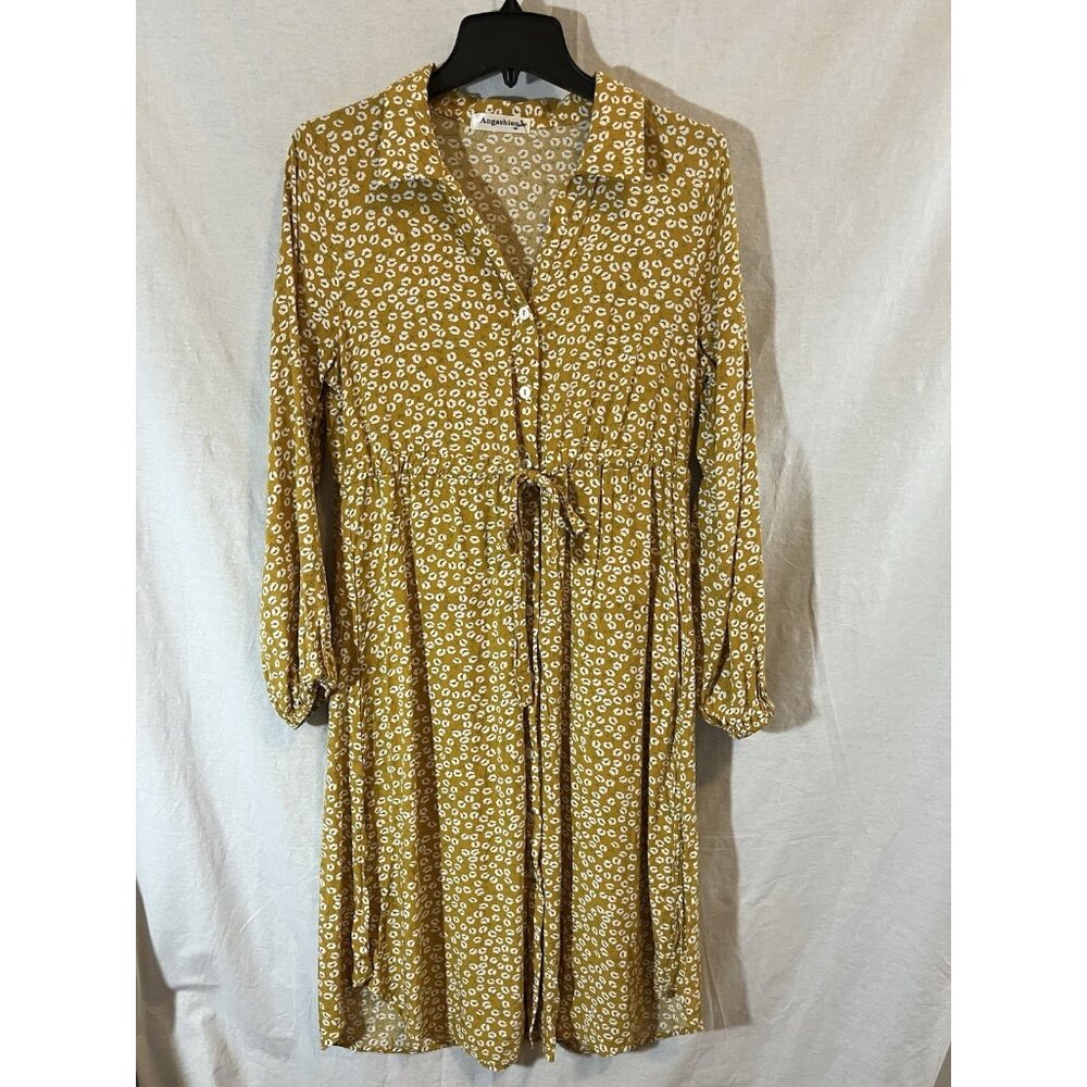 Angashion Women's Medium Yellow Floral Dress